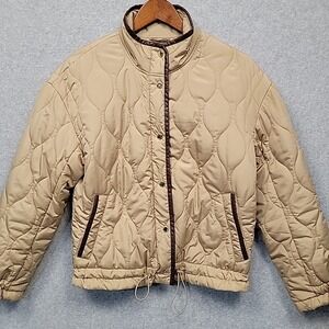 VINCE CAMUTO Women's Sz S Tan Onion Quilted Coat Jacket Puffer Faux Leather Trim